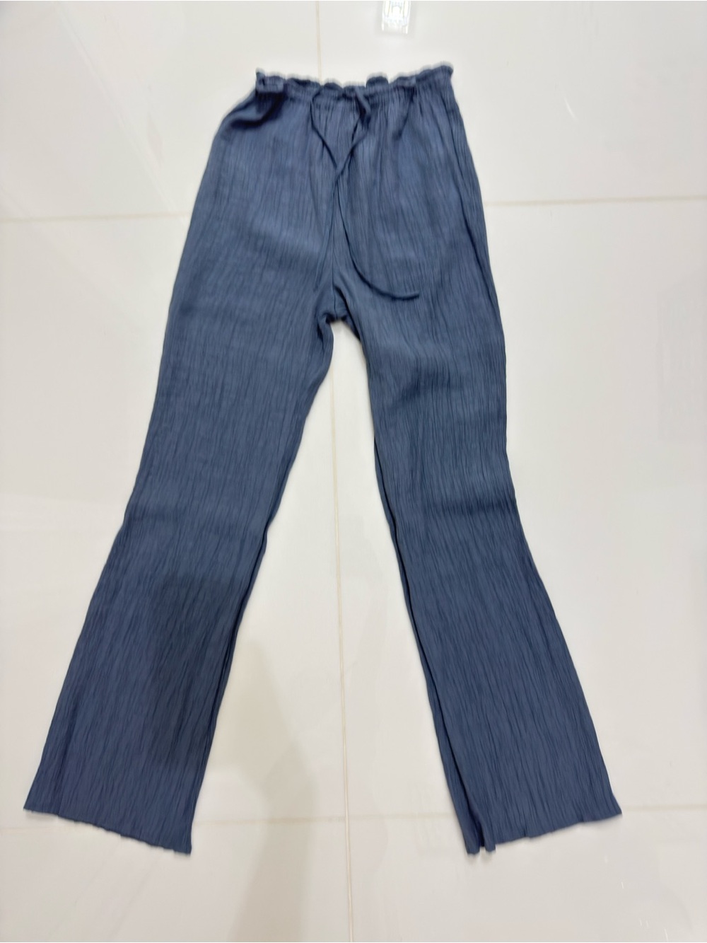 Zara Navy Pleated Wide-Leg Drawstring Pants
